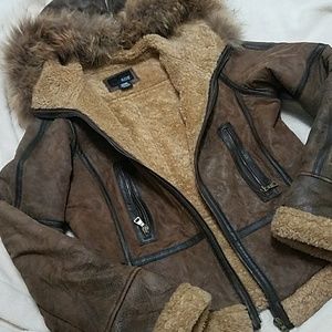 Ana leather jacket with fur hood